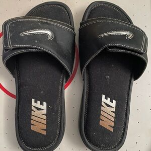 Nike Black and Silver Slide Sandals